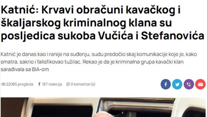 Katnić: Saradnja BIA i klana